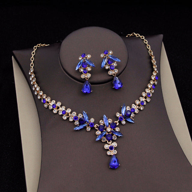 Luxury Bridal Jewelry Set with Tiara Crown Necklace and Earrings - Multiple Colors