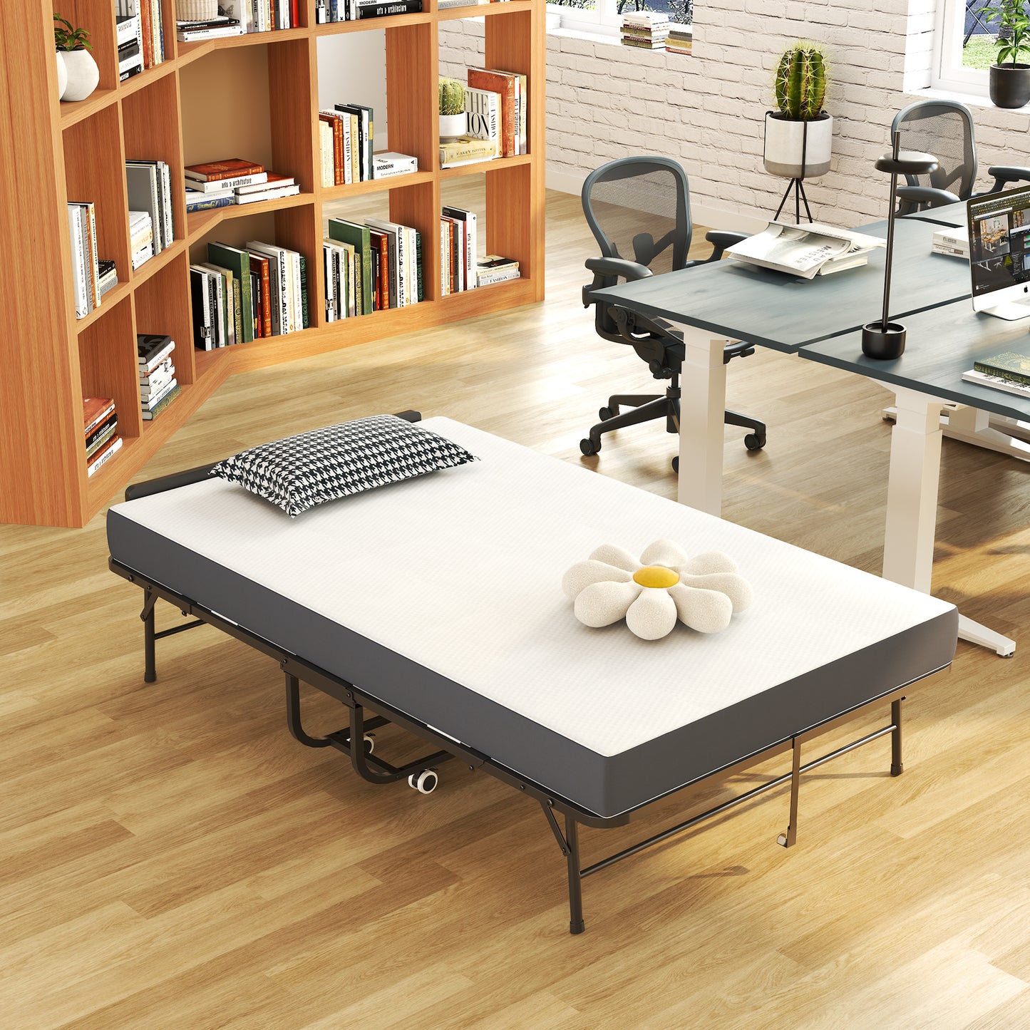 75x46 Wide Folding Bed With Adjustable Headboard, Extra Long Rollaway