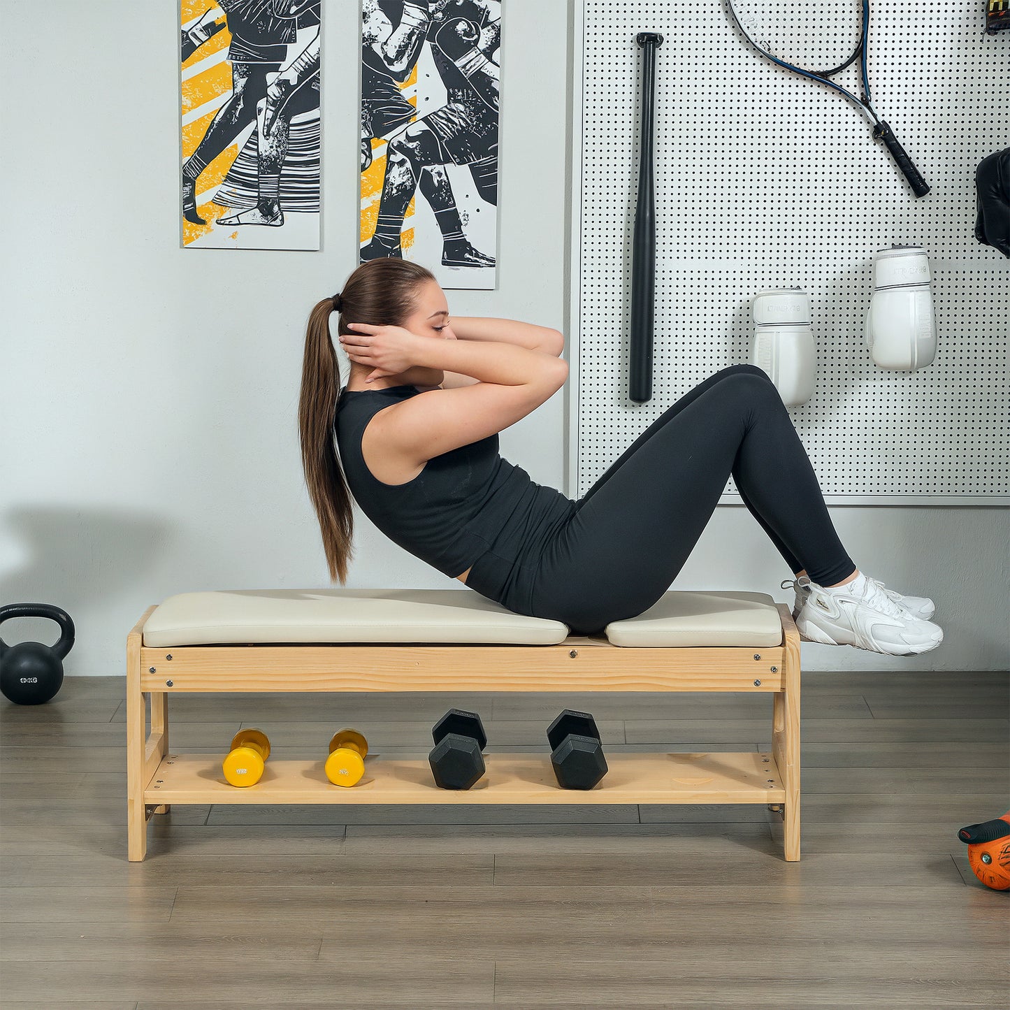 Adjustable Weight Bench with Dumbbell Rack - White