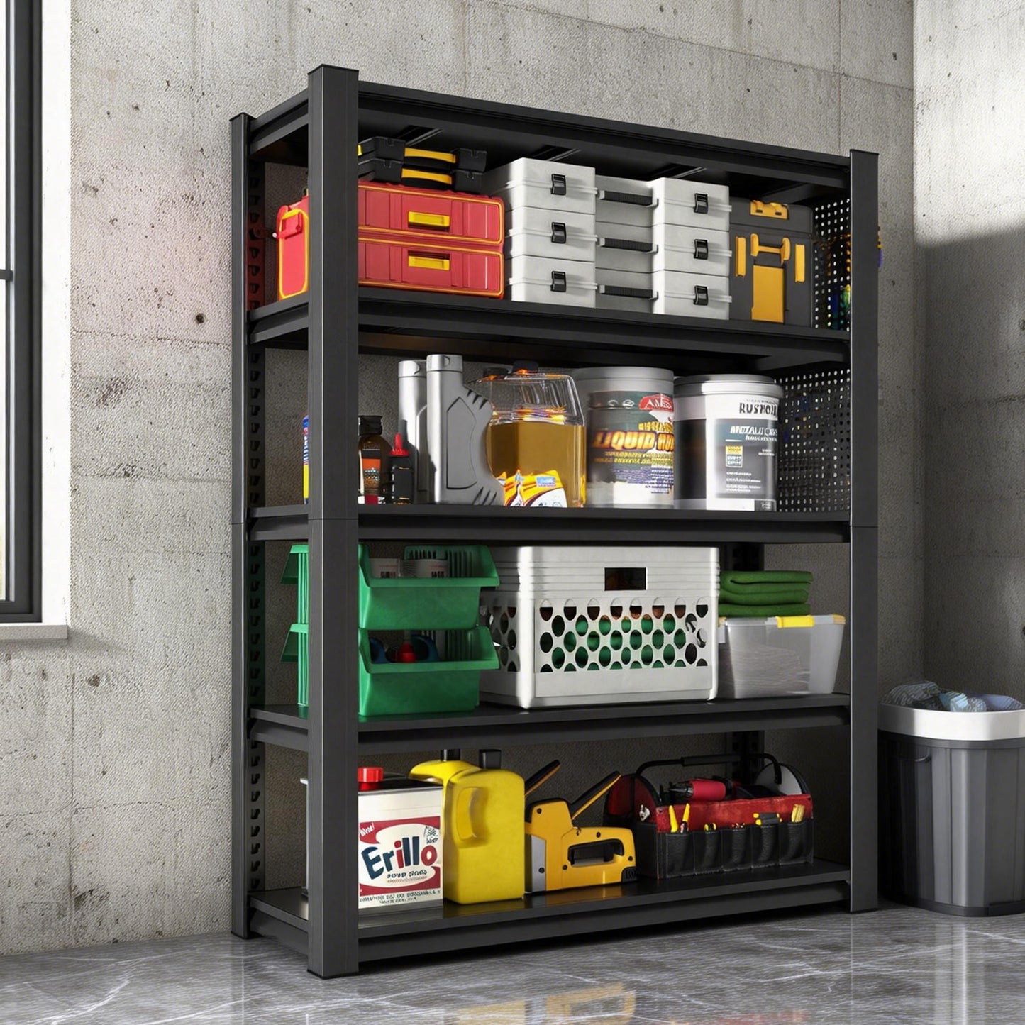 72 H 5-Tier Adjustable Heavy-Duty Shelving With Pegboard, Industrial