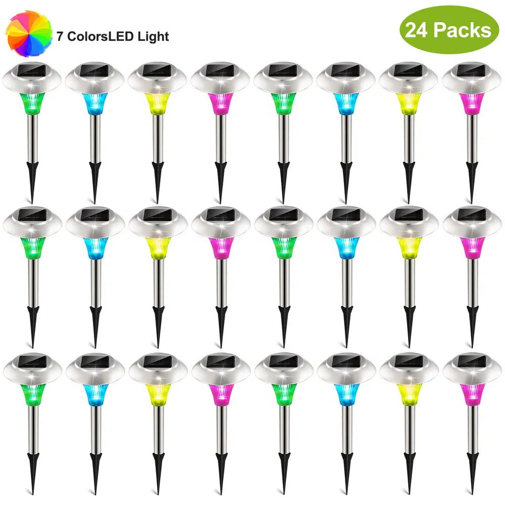 24 Pack Solar Pathway Lights Outdoor Waterproof Landscape Lamps with Color Changing LEDs