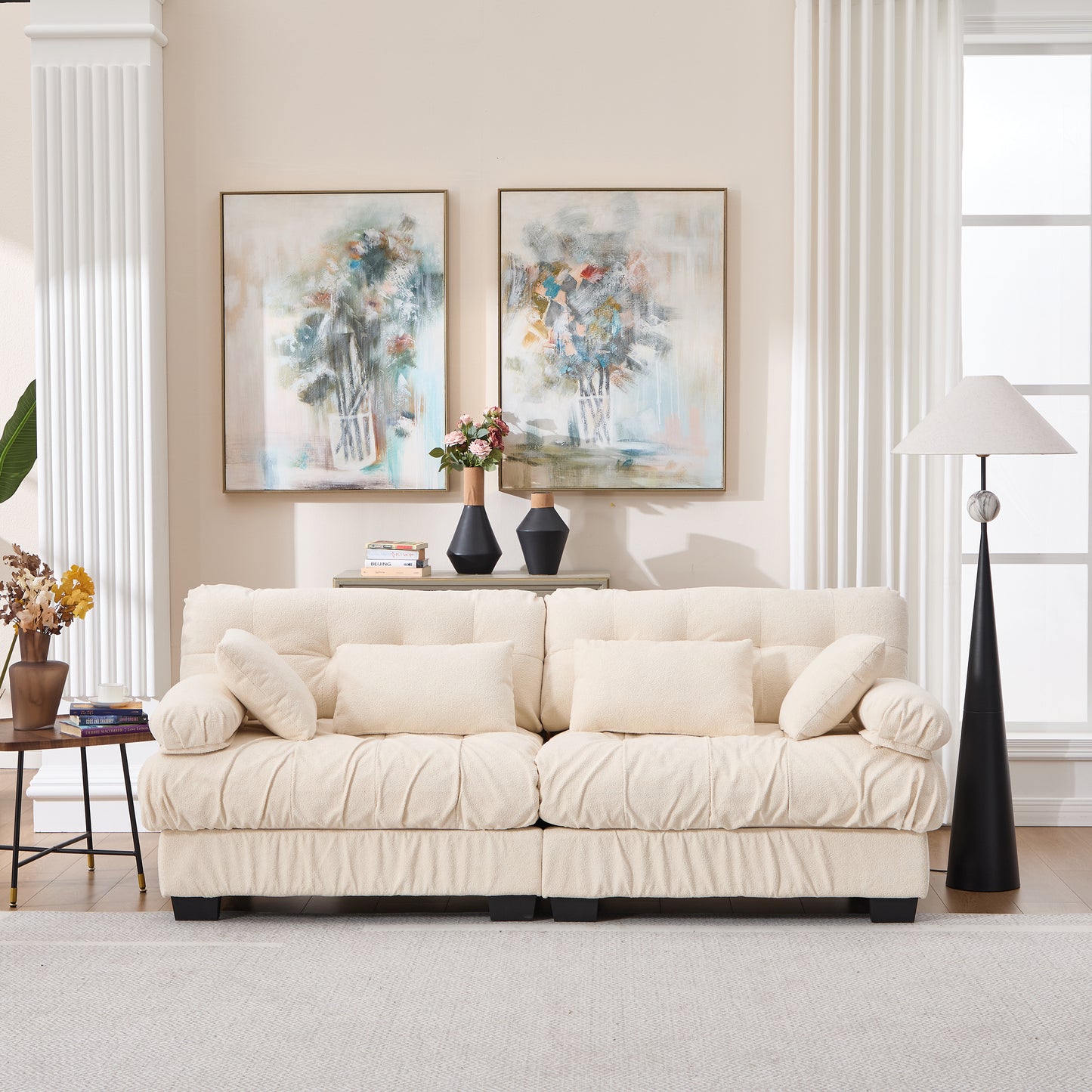 Cloud Couch Modular Sectional Sofa - Beige Loveseat with Pillows