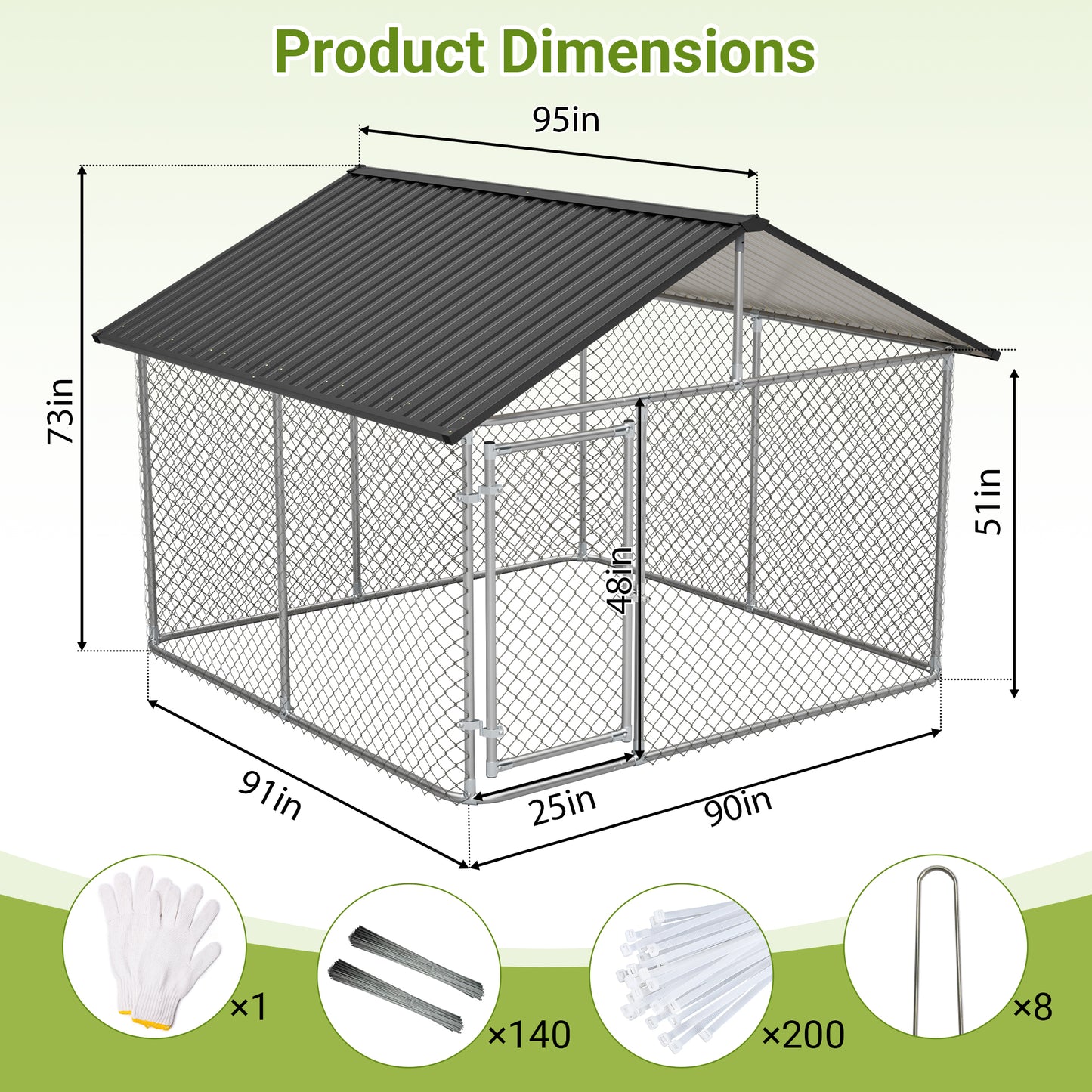 7.5'x7.5' Outdoor Heavy Duty Dog Kennel For Large Dogs, Rust-Proof
