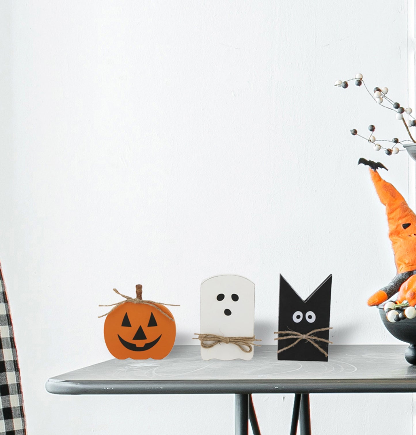 Set of 3 Halloween Table Decor - Black, Orange, White