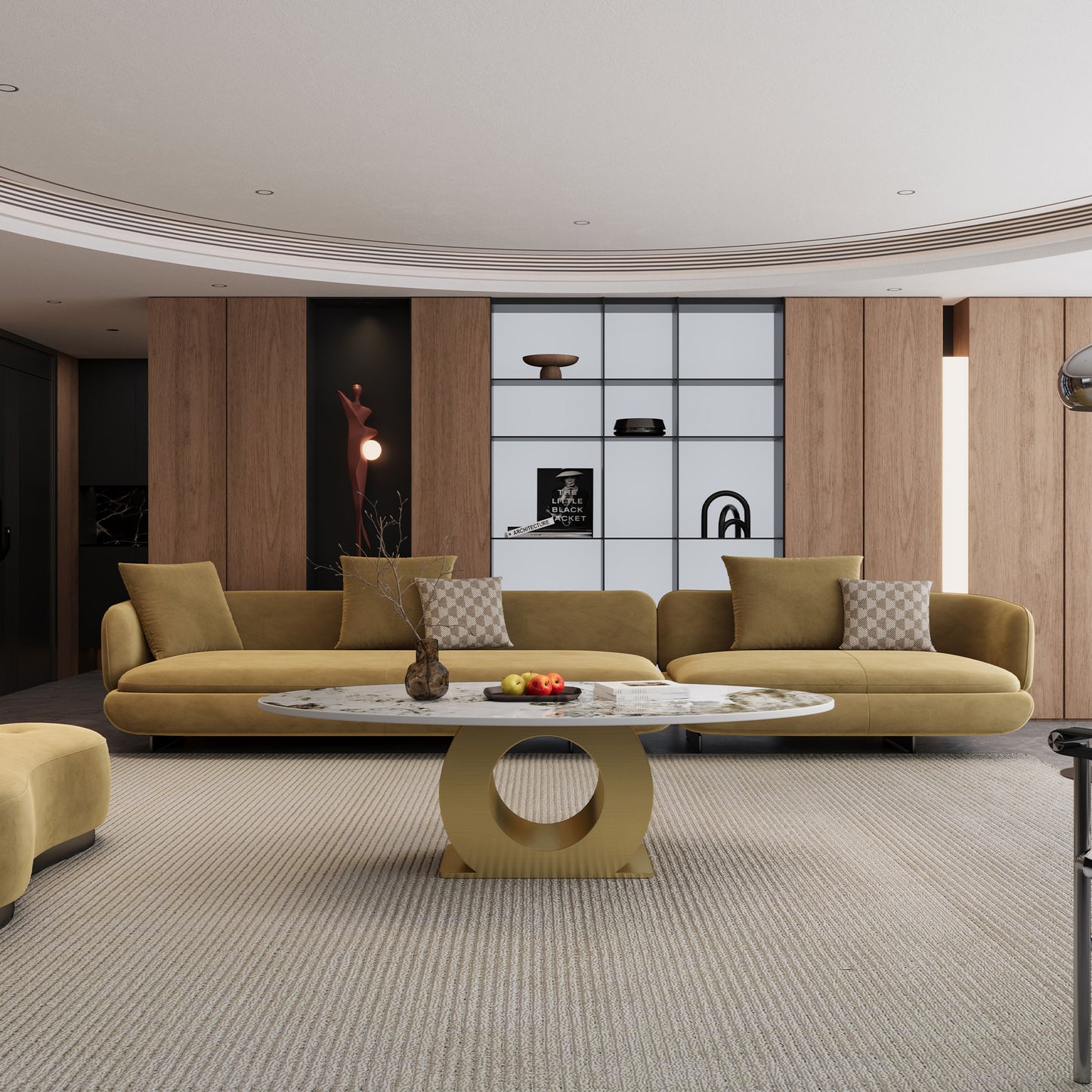 Modern 49.2" Oval Sintered Stone Coffee Table with Stainless Steel Base - Gold & White