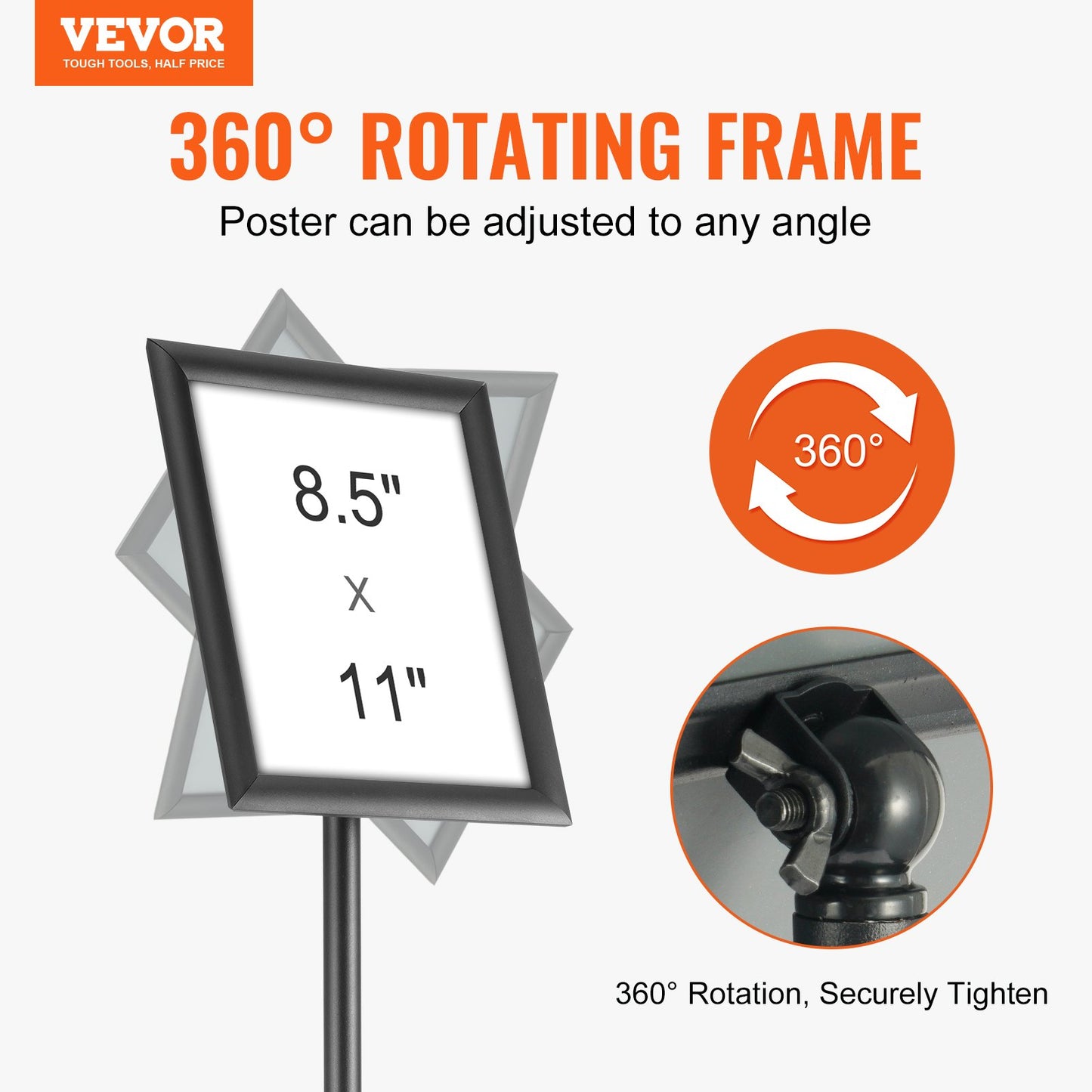 Adjustable Floor Sign Holder - 8.5x11 Inch Black Display Stand