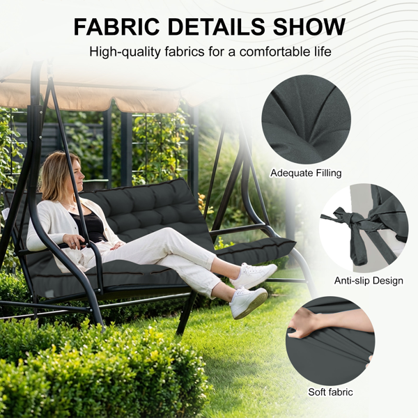 Outdoor Swing Cushions 55 Inch Waterproof 4-Inch Thick Patio Seat Pad with Backrest & Ties - Dull Grey
