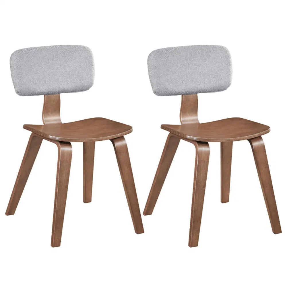 Set of 2 Grey & Walnut Dining Chairs - Plush Teddy Velvet Upholstery