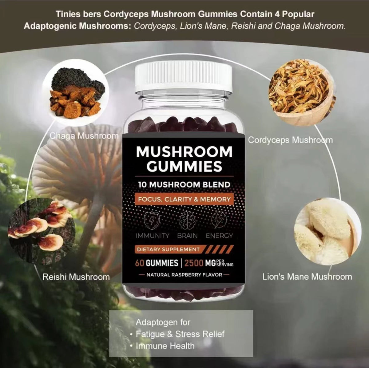 Mushroom Dietary Supplement Gummy Candy - 60 Pieces