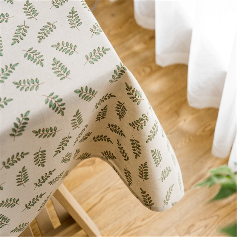 Cotton Linen Cloth Art Desk Cover - Rustic Pastoral Leaves, Multiple Sizes