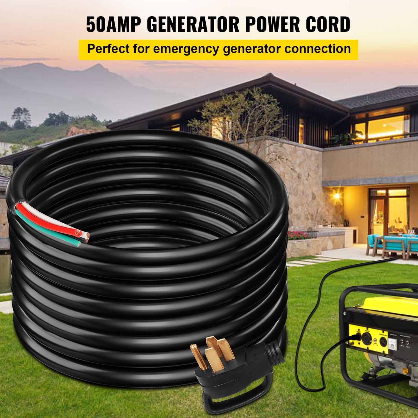 50Ft 50Amp Generator Extension Cord - Heavy-Duty 6 Gauge Power Cable