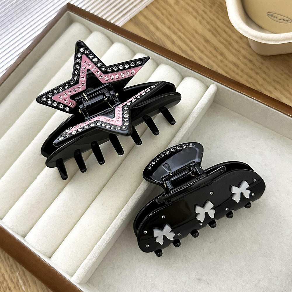 Handmade Acetic Acid Hair Clip with Rhinestone Butterfly and Diamond Accents