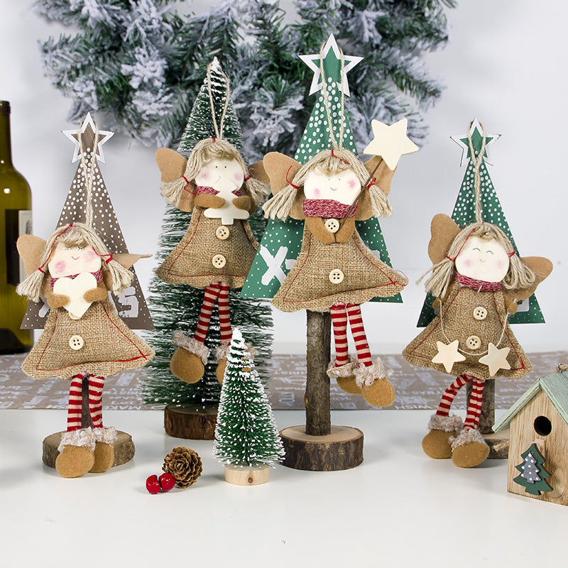 Christmas Angel Doll Pendant in Fabric Wood - Holiday Decor, Angel & Star Styles