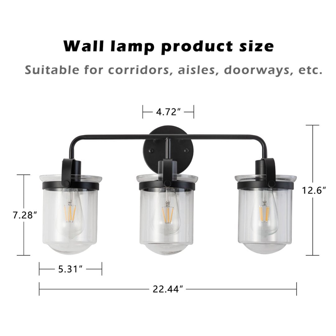 Modern Black Glass Sconce Light Fixture for Bathroom & Living Room - E26 Socket, Indoor Use