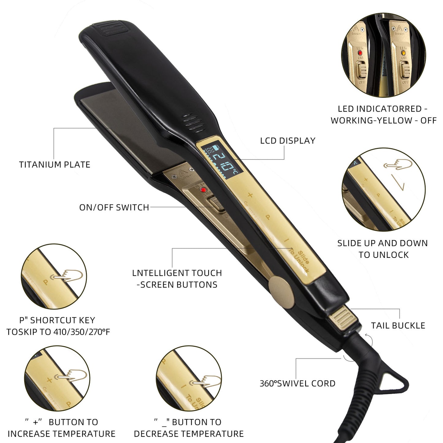 Electric Hair Straightener for Hair Salon Styling - Wired, 80W Power