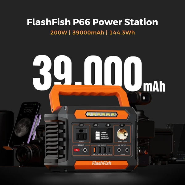 200W Portable Power Station - 144.3Wh Solar Generator with AC, USB, DC Outputs