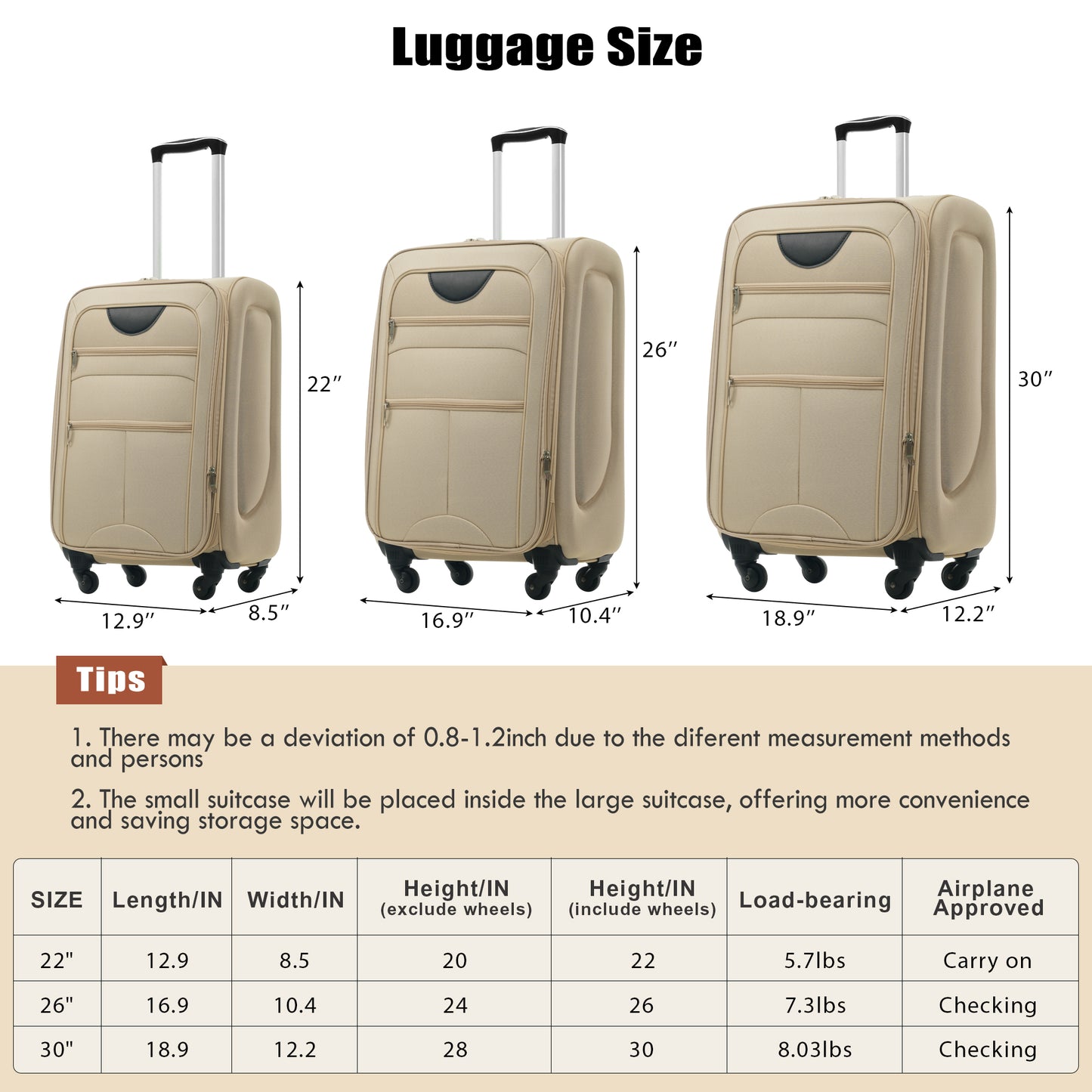 Expandable Softside Luggage Set with Duffel Bag - Khaki, 3 Pieces