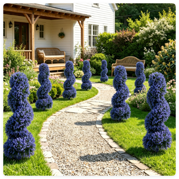 2 Pack Lifelike Faux Spiral Lavender Shrubs - Indoor & Outdoor Decoration