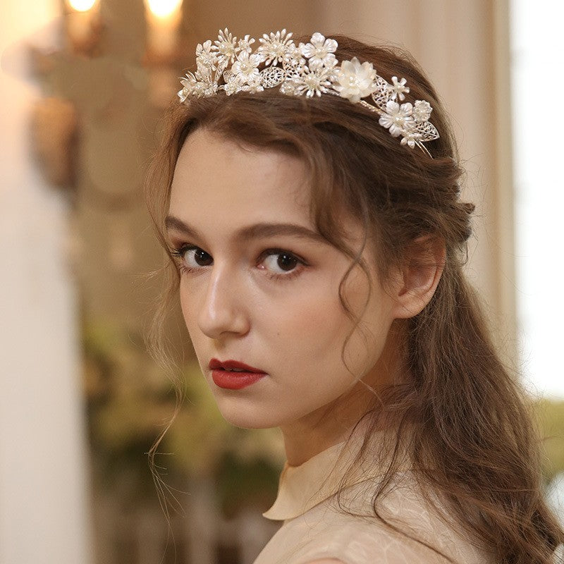 Pearl Flower Hair Crown - Silver