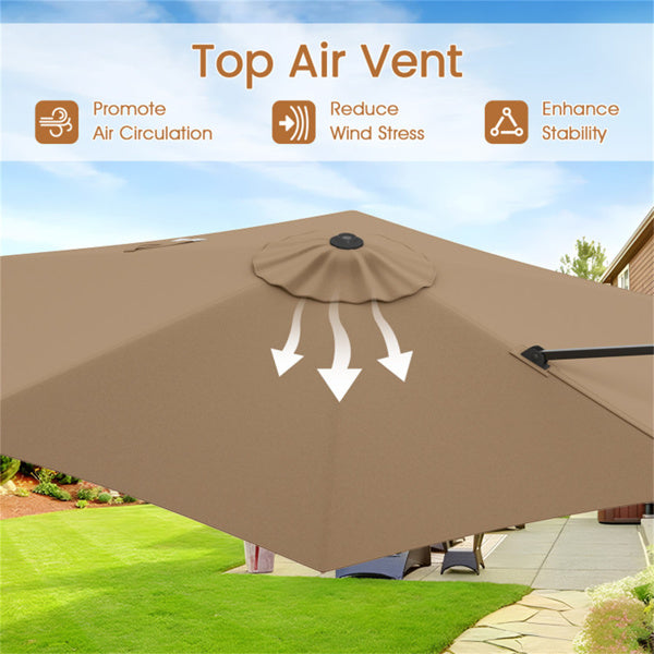 9x8.2FT Cantilever Patio Umbrella - Double-Tier Vented Canopy, Brown