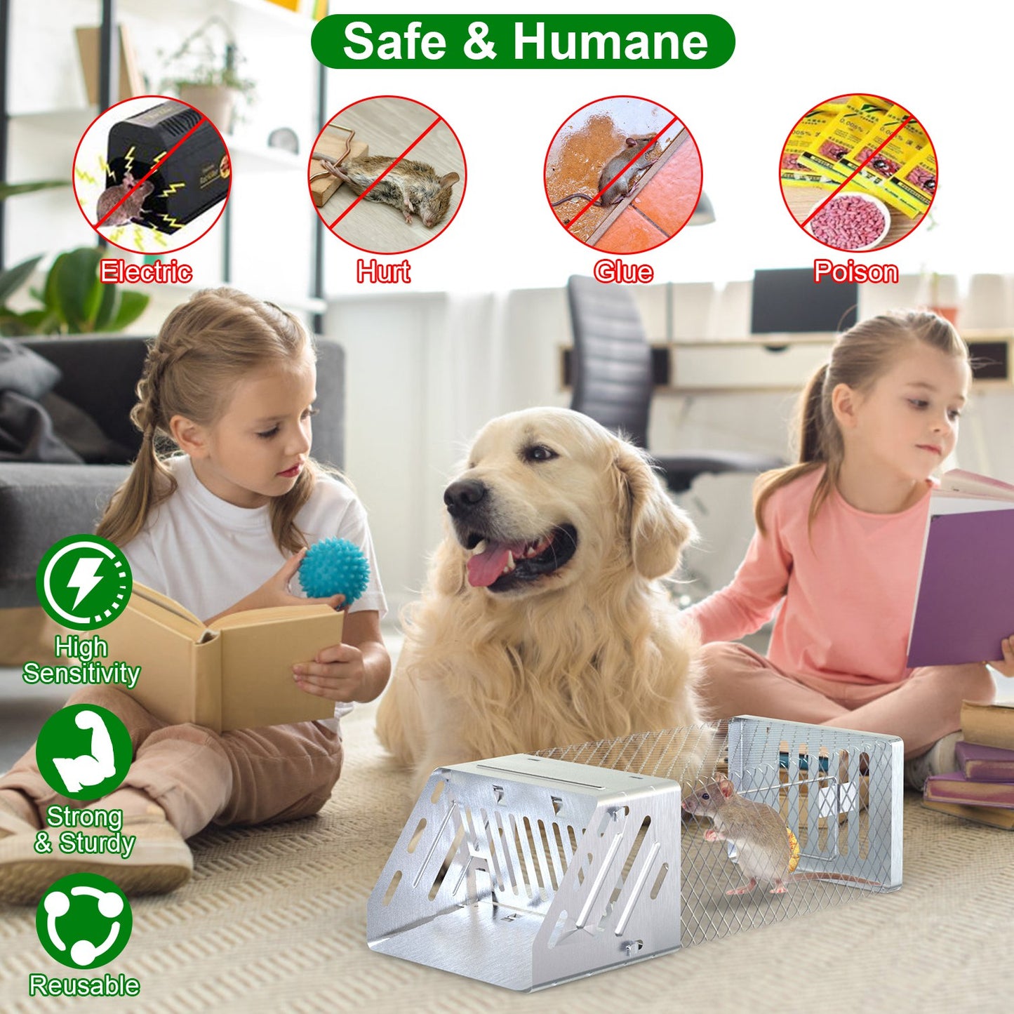 Automatic Continuous Mouse Trap - Humane Live Rodent Cage - Silver