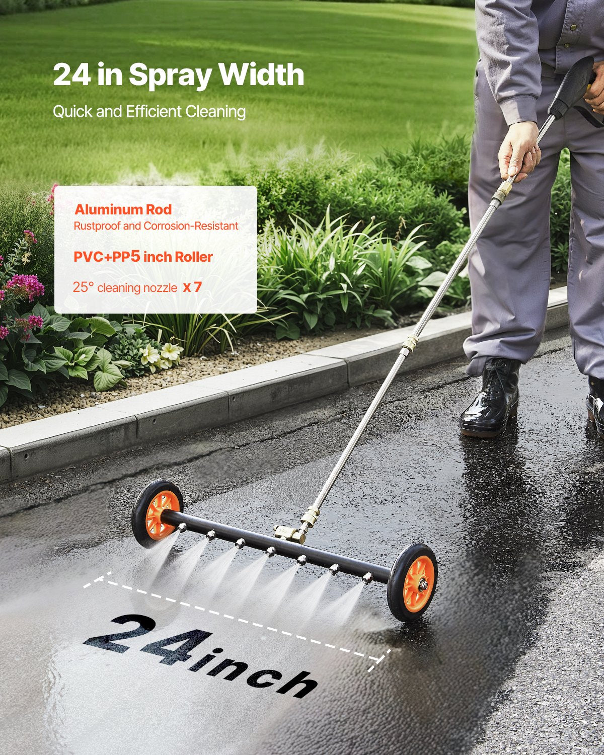 24-Inch Pressure Washer Undercarriage Cleaner with 2 Wheels & Extended Wands