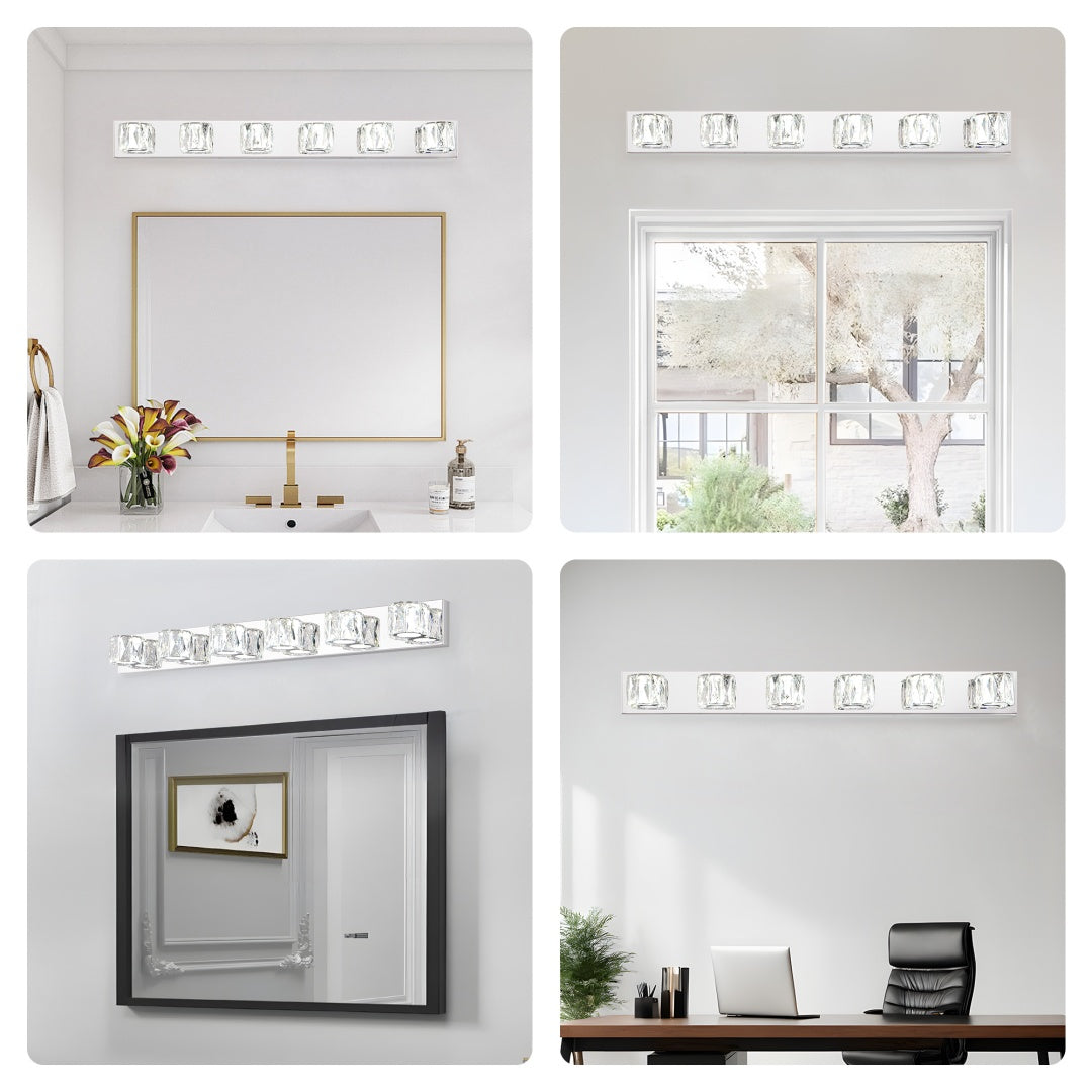 Modern Crystal 6-Light LED Wall Sconce - Chrome Vanity Light