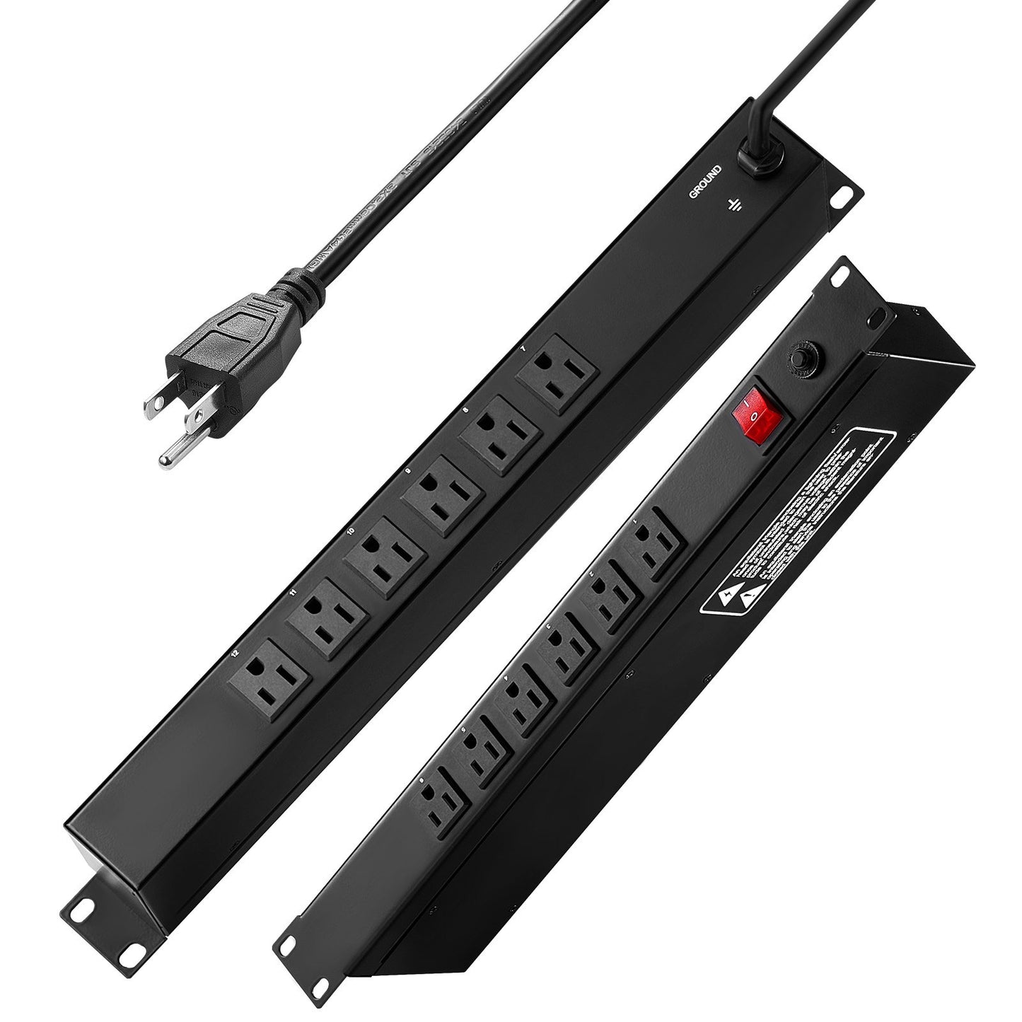 19-Inch Rack Mount Power Strip with 12 Outlets Surge Protector Black
