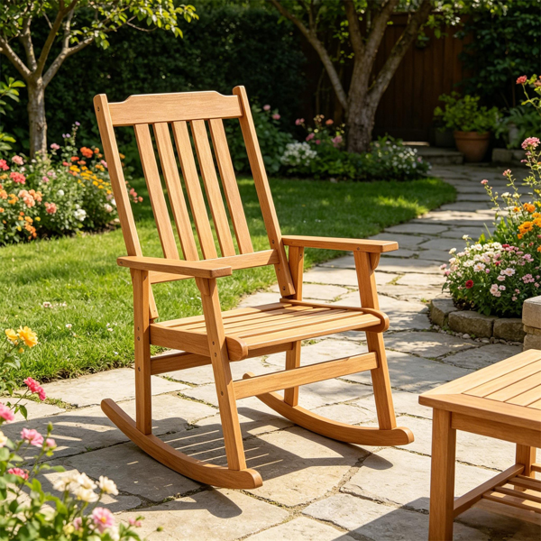 Acacia Wood Outdoor Rocking Chair - Heavy Duty 400LBS Capacity