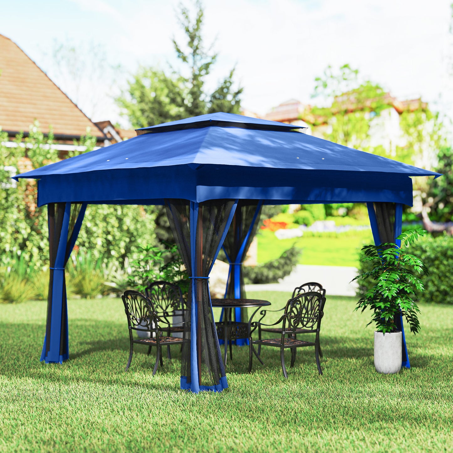 Pop Up Canopy Gazebo Shelter with Zipper Netting - 11x11 Blue