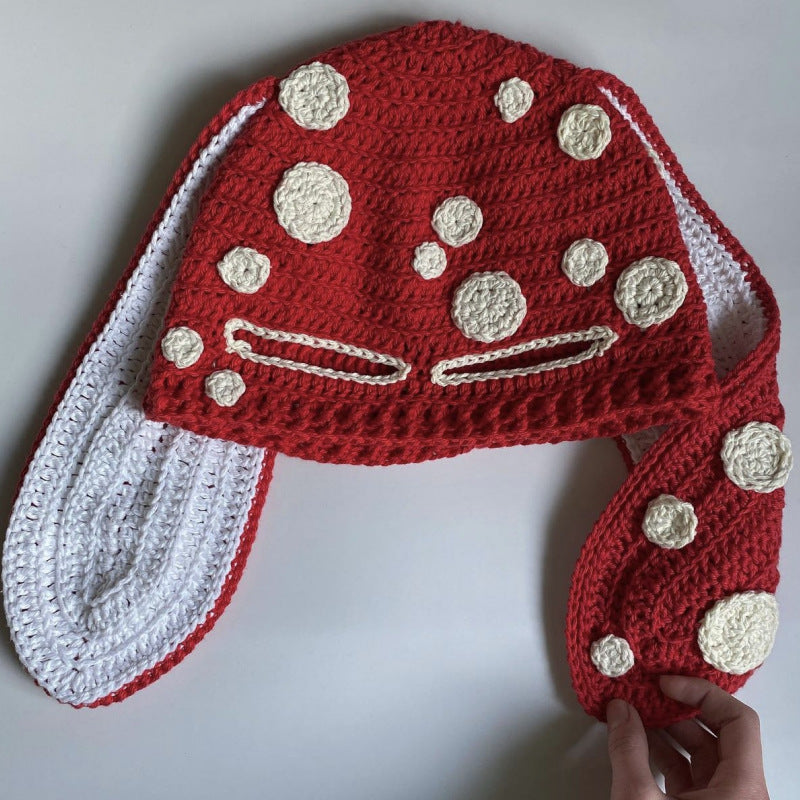Knitted Rabbit Ear Mask Hat - Funny One-Eye Exposed Horn Thermal & Windproof