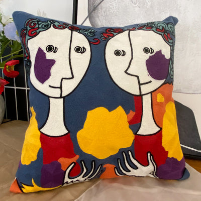 Decorative Embroidered Cushion Cover Abstract Picasso Style 45x45 cm