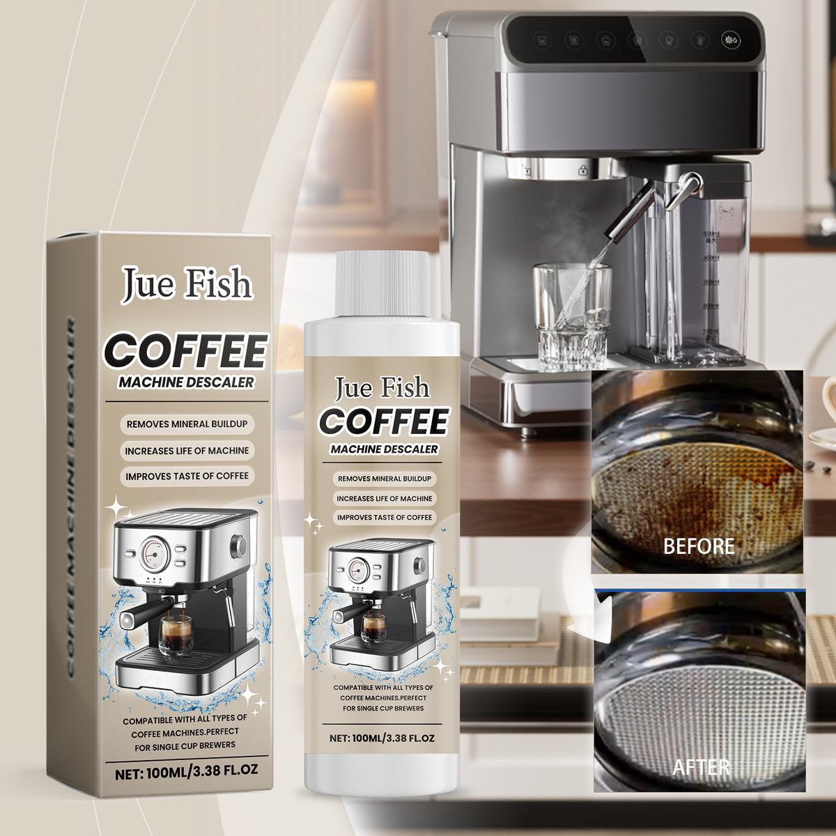 Coffee Machine Descaling Agent 100ml - Oil & Stain Removal, Odor Elimination
