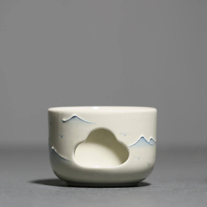 Hand-Painted Ceramic Tea Stove with Side Handle and Landscape Design