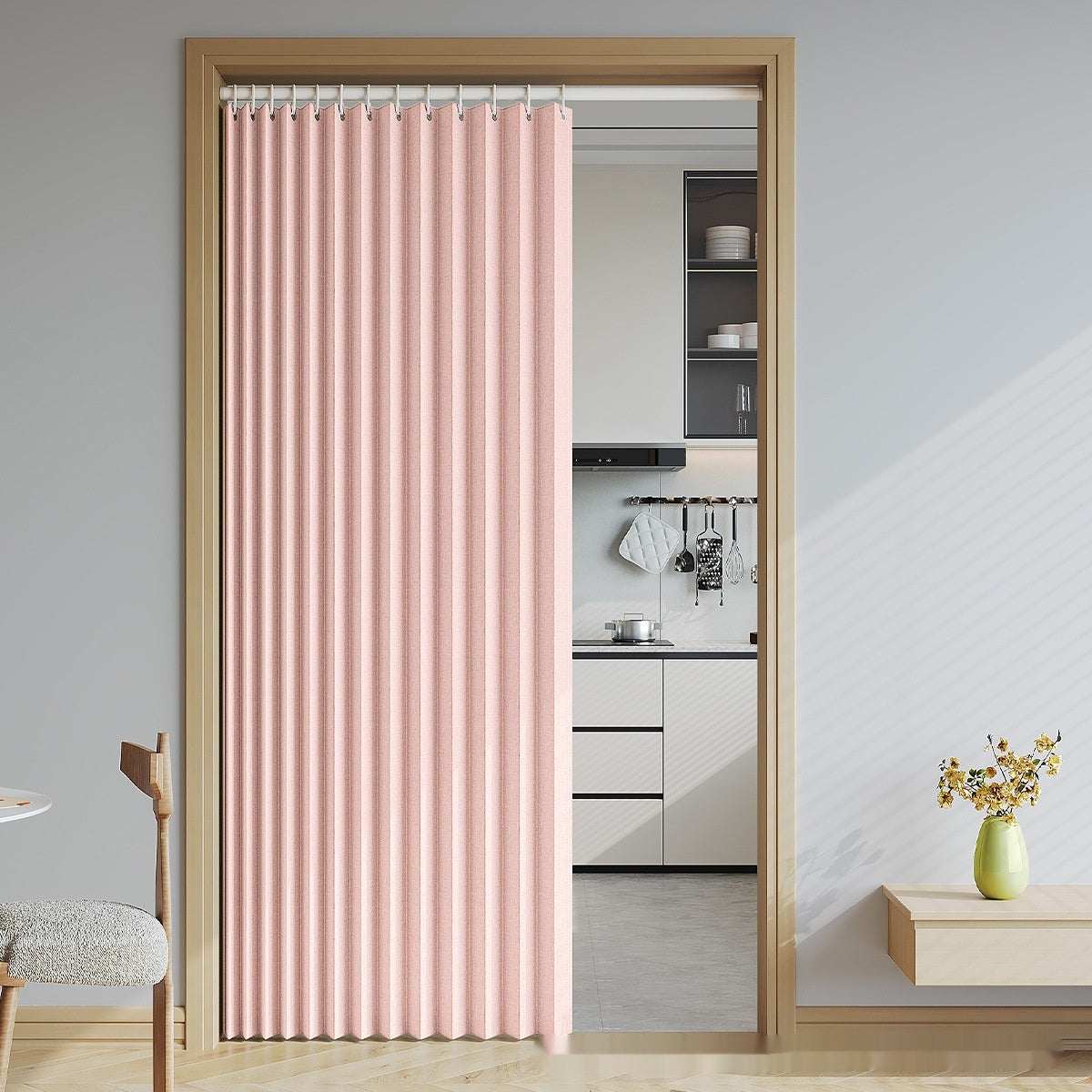 Folding Room Divider Curtain for Home & Garden, Solid Color, Adjustable Size
