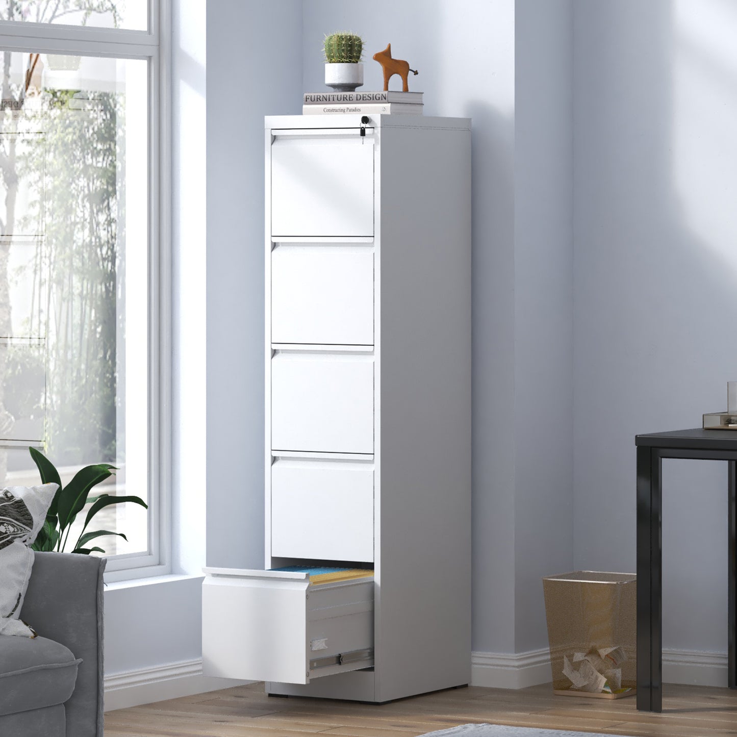 5 Drawer Metal Vertical File Cabinet With Lock Office Home Steel For