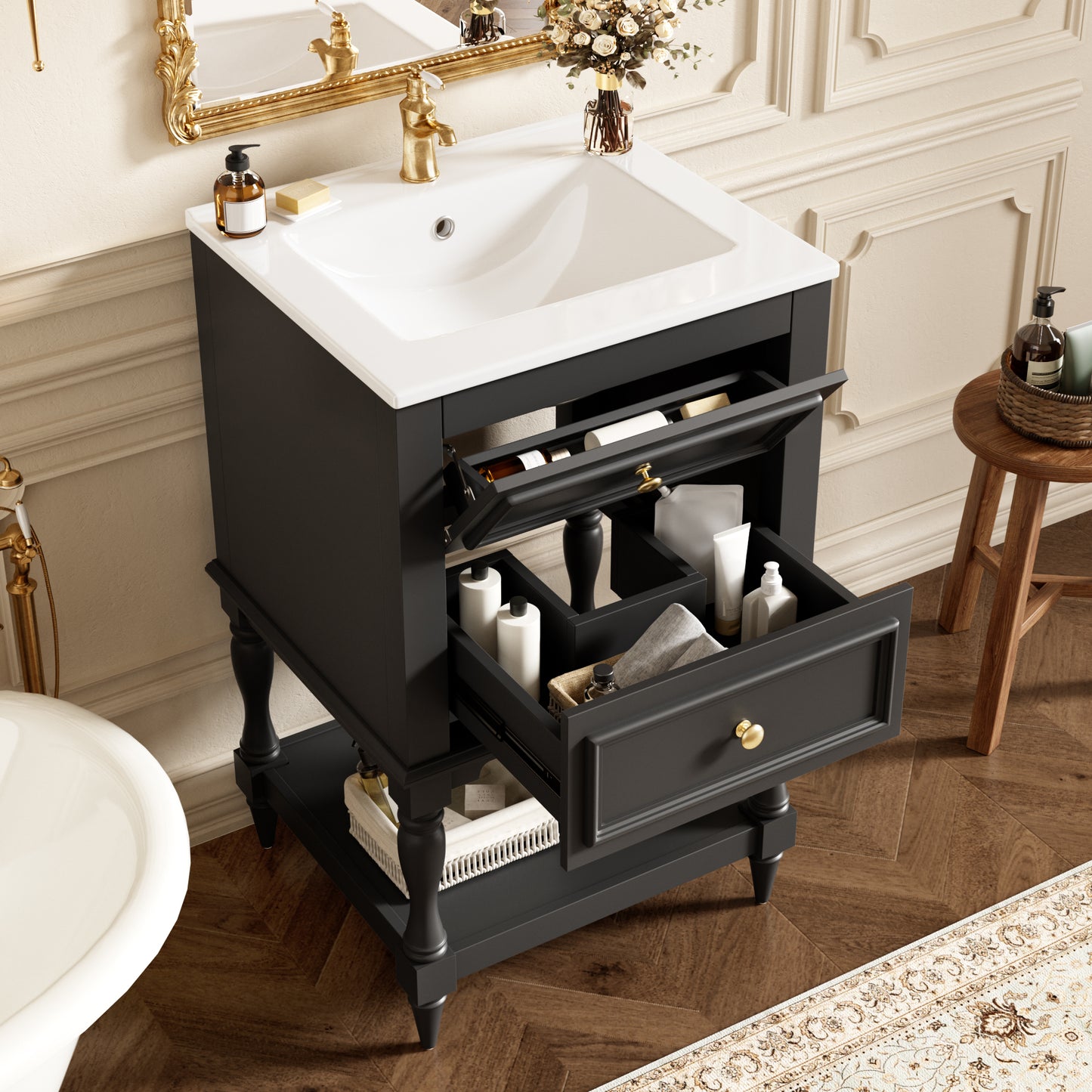 20'' Black Bathroom Vanity with Ceramic Sink & 2 Drawers