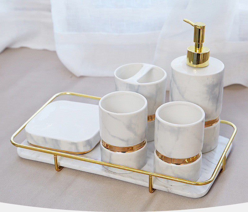 Marble Toiletry Set Bathroom Storage Organizer - 5 or 6 Piece with Tray
