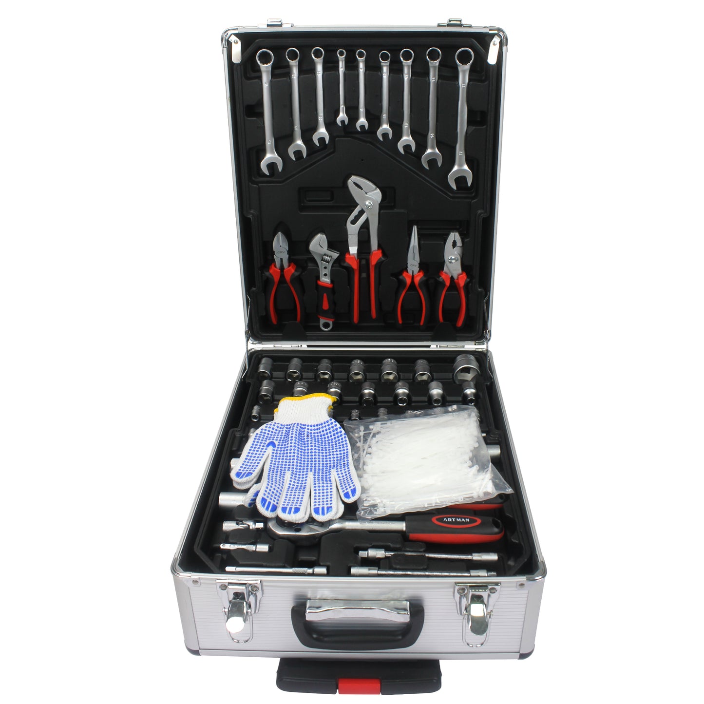 Portable Hand Tool Box with 4 Layer Toolset and Wheels - Black or White