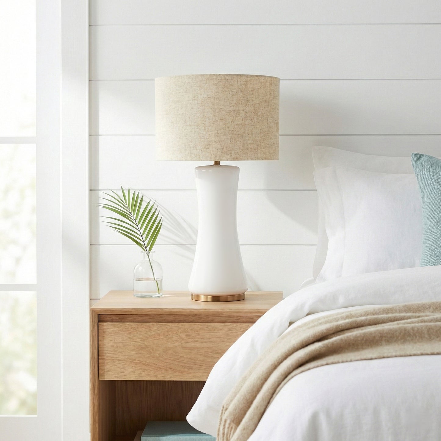Cascade Glass Lamp Golden Base Off White Table