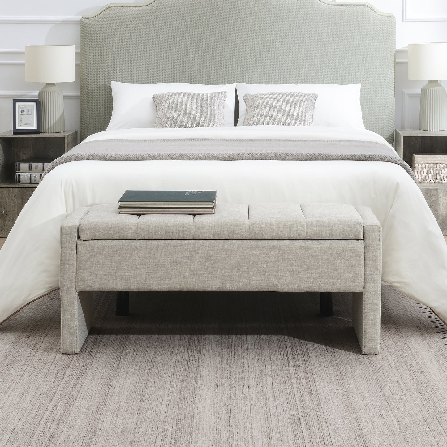 Modern Bed End Bench With Storage,Upholstered Large Foot Rest Stool,
