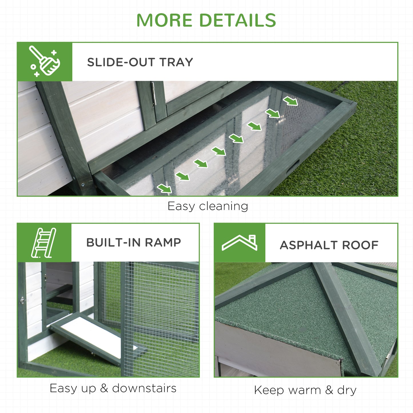 77-Inch Wooden Chicken Coop with Weatherproof Roof & Enclosed Run