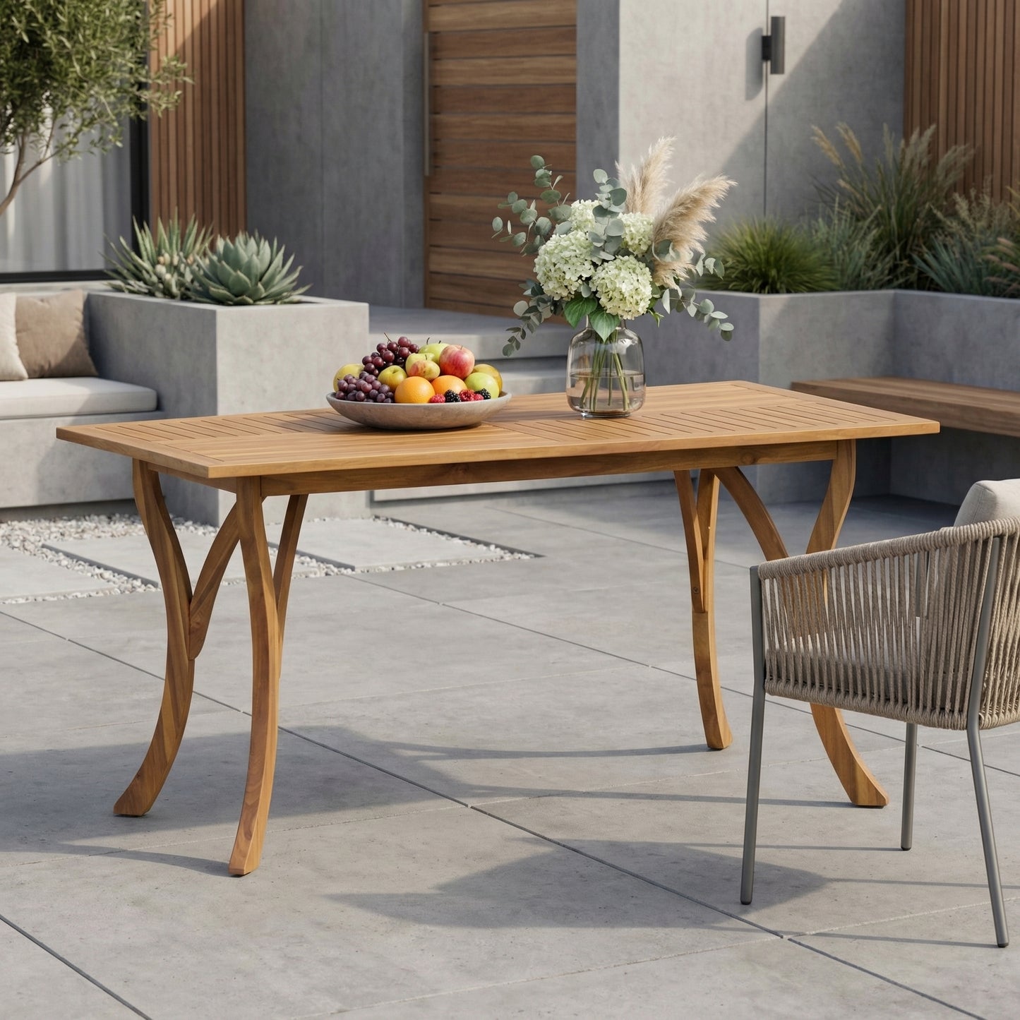 Outdoor 59-Inch Rectangular Acacia Wood Dining Table - Teak Finish