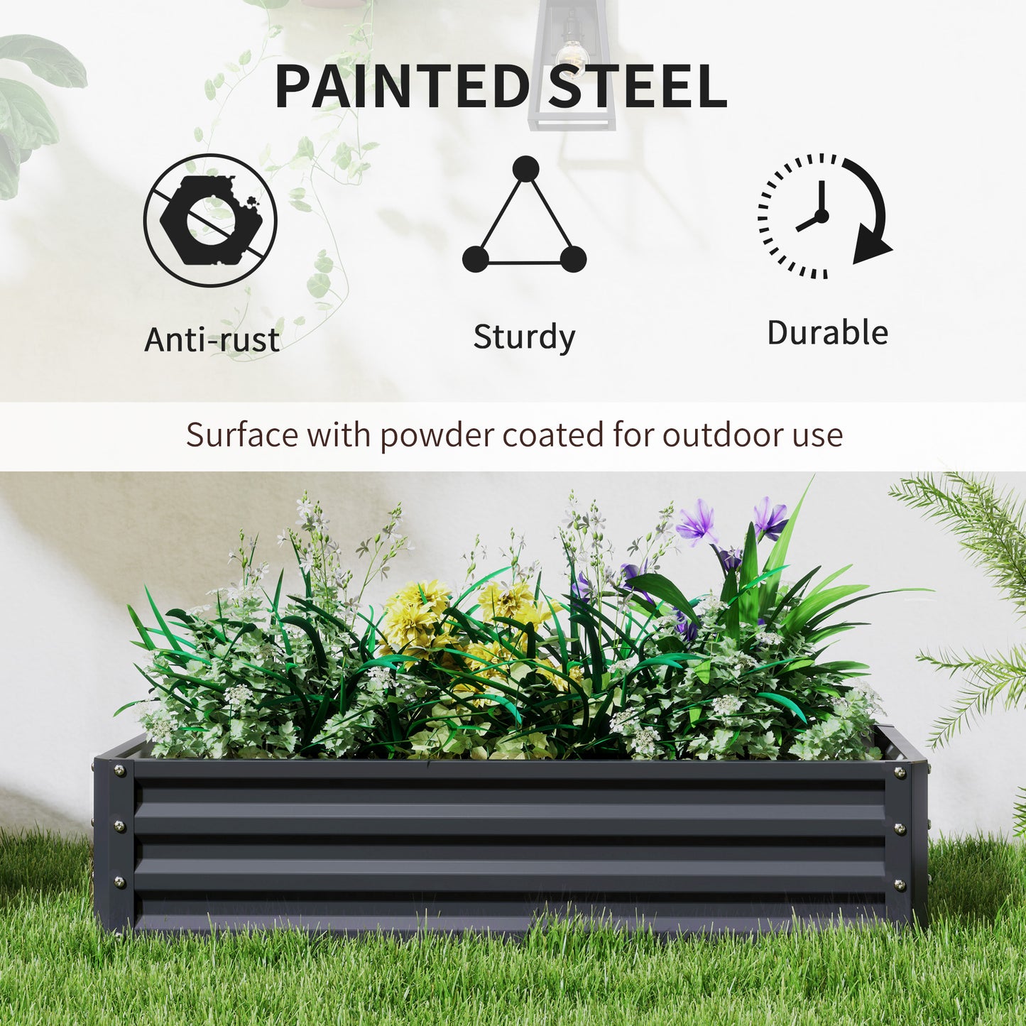 Galvanized Steel Raised Garden Bed 4x2x1 ft Outdoor Planter Box for Vegetables Herbs