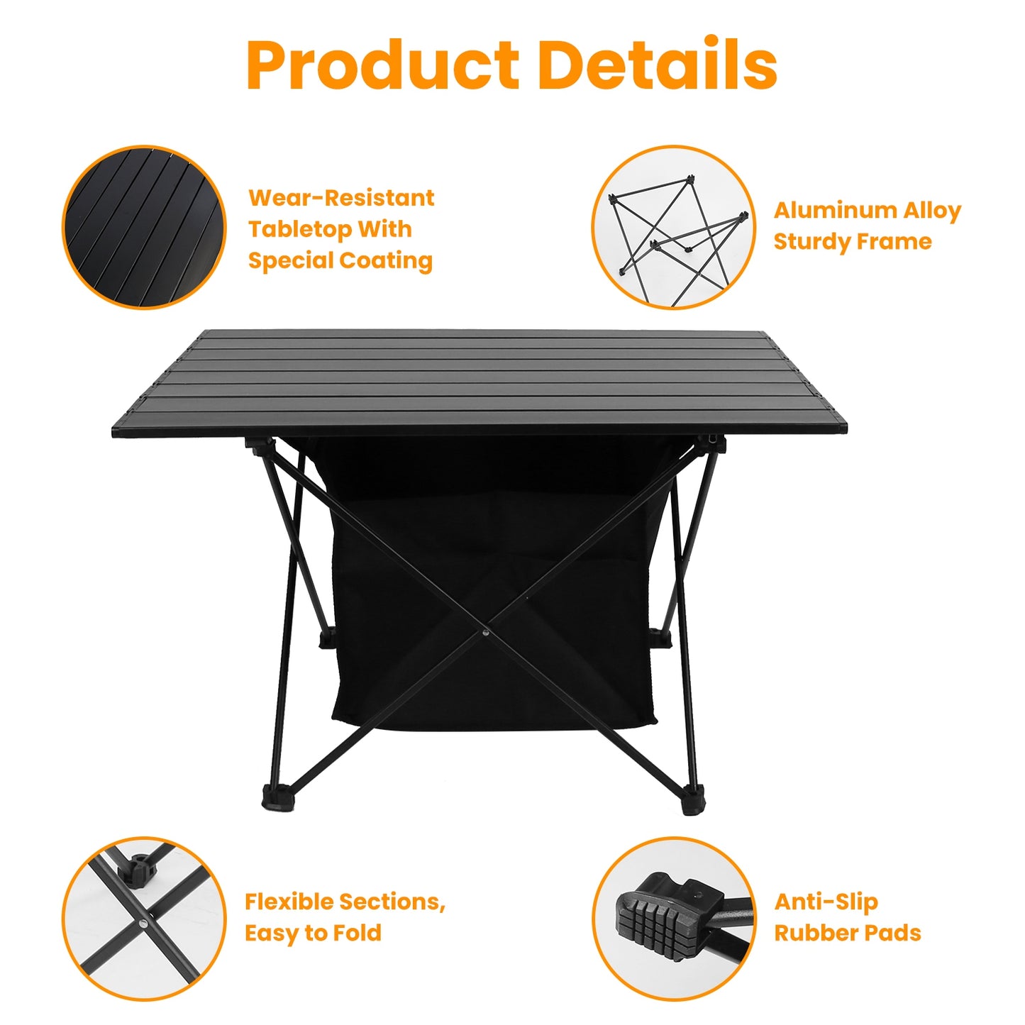 Foldable Camping Table with Storage Basket - Portable Aluminum