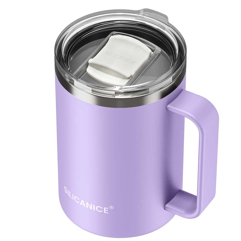 14oz Insulated Coffee Mug with Handle & Detachable Lid - Stainless Steel Travel Tumbler