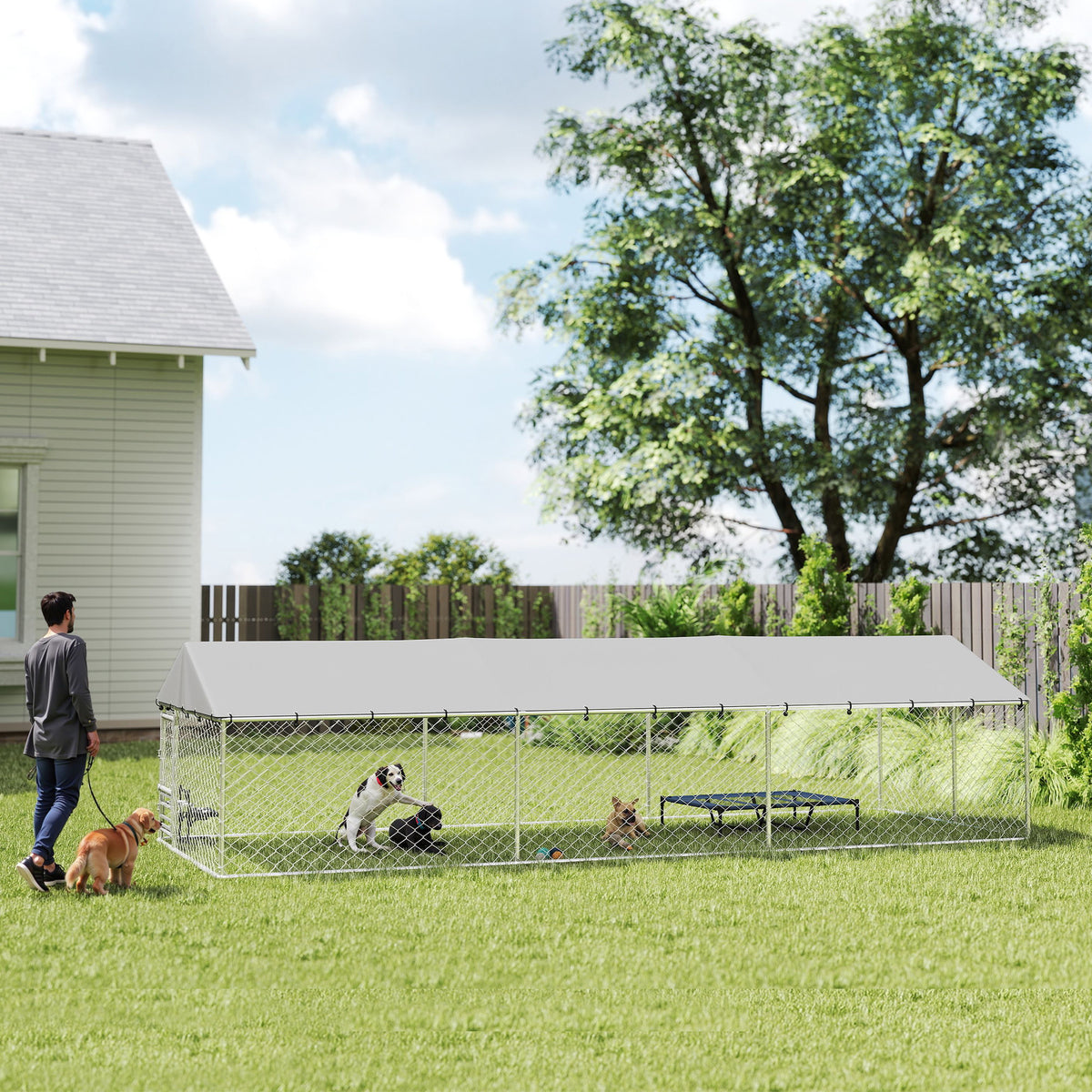 Outdoor Dog Kennel with Waterproof Cover and Lockable Door 20x7.5x5ft