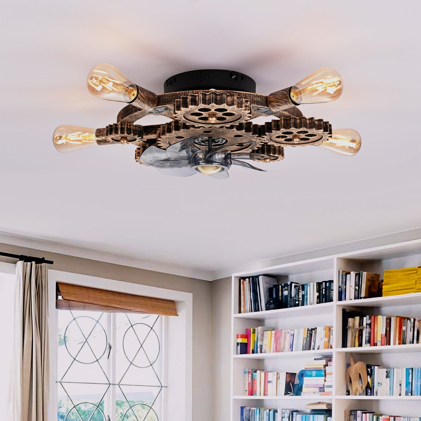19.6" Industrial Caged Ceiling Fan Light with Remote - Bronze