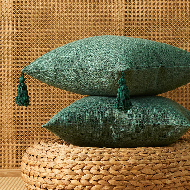 Japanese Solid Color Cotton Linen Fringe Pillow with Tassels - Home Decor