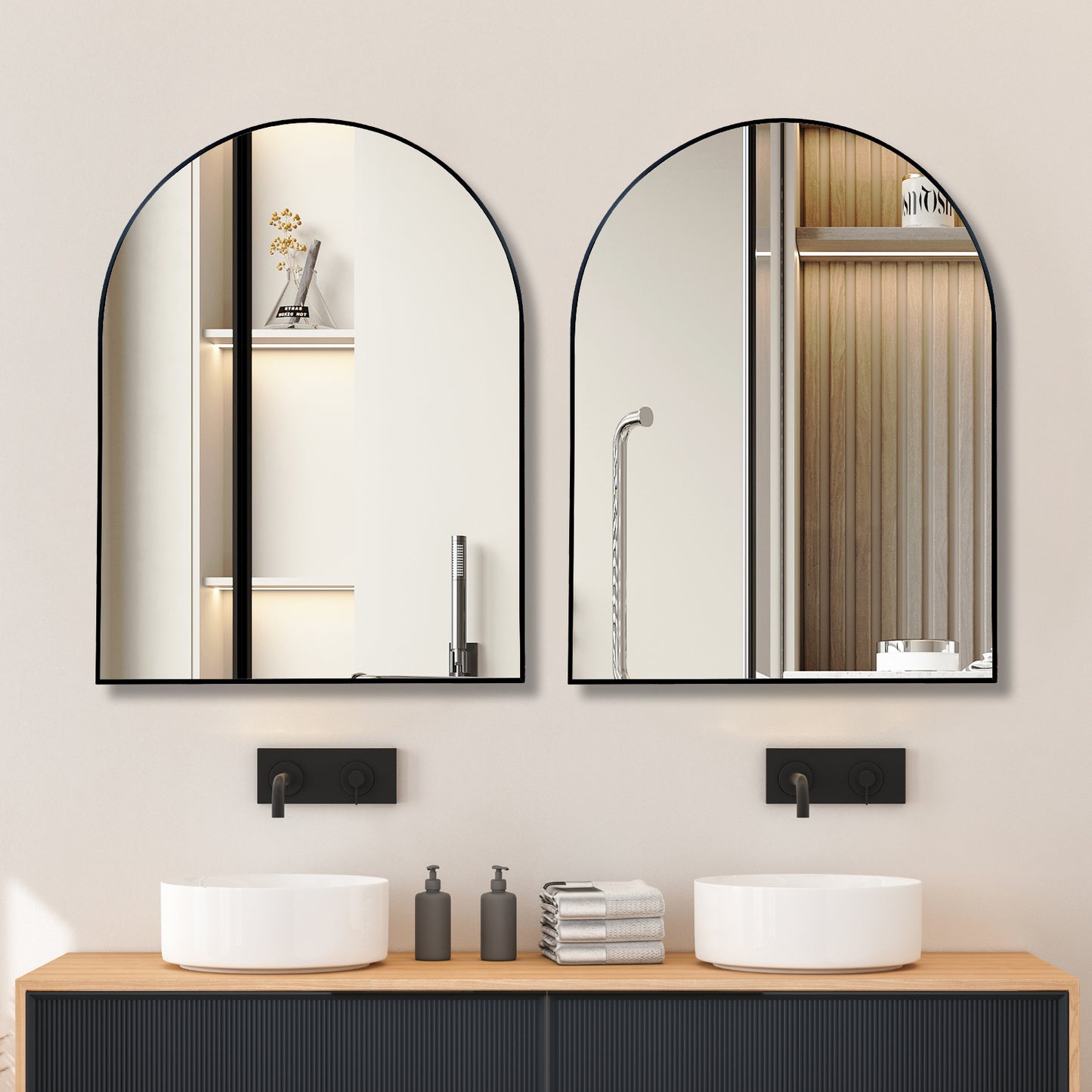 30x40 Inch Black Metal Framed Arched Bathroom Wall Mirror
